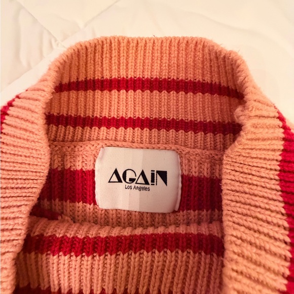 Striped Peach and Red Ribbed Turtleneck Sweater - Picture 3 of 5